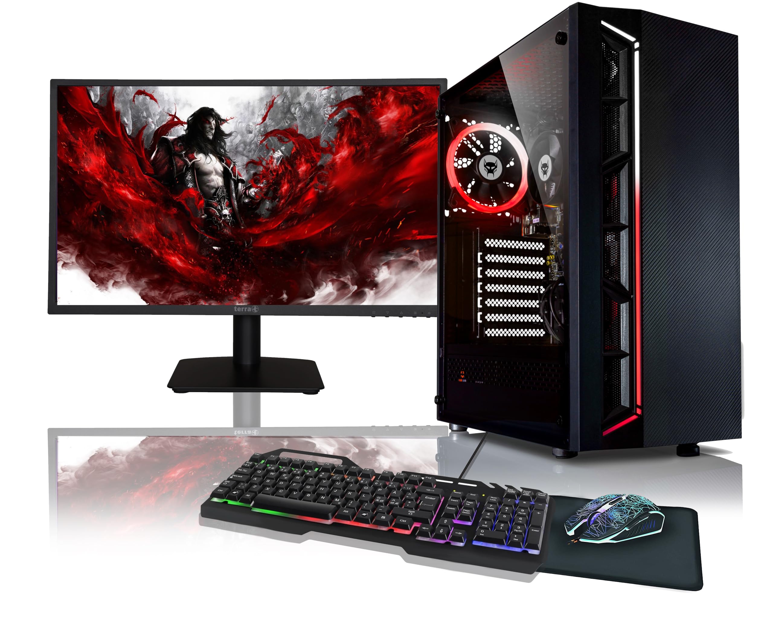BEASTCOM Q3 Essential Gaming PC, AMD Ryzen 3 4X 4.00GHz, Grafica 4K Vega a 8 core, 16GB RAM, SSD da 512GB, Monitor LED 24" + tastiera + mouse + tappetino per mouse, WiFi, Win 11