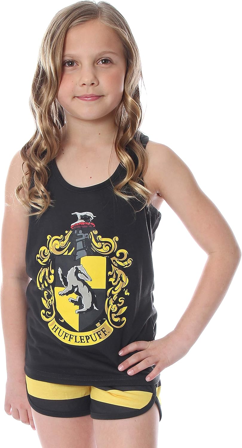 Harry Potter Big Girls' Hogwarts House Crest Racerback Tank and Shorts Pajama Lounge Set