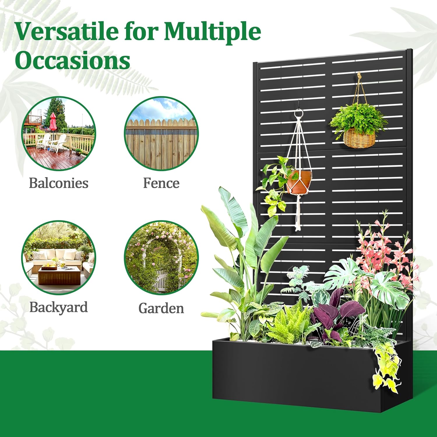 Metal Raised Garden Bed with Trellis, 2 in 1 Trellis with Planter Box & Privacy Screen for Climbing Plants, Vine, Outdoor Standing Flower Beds with Drainage Holes, 35.4" L x 15.7" W x 70.9" H, Black