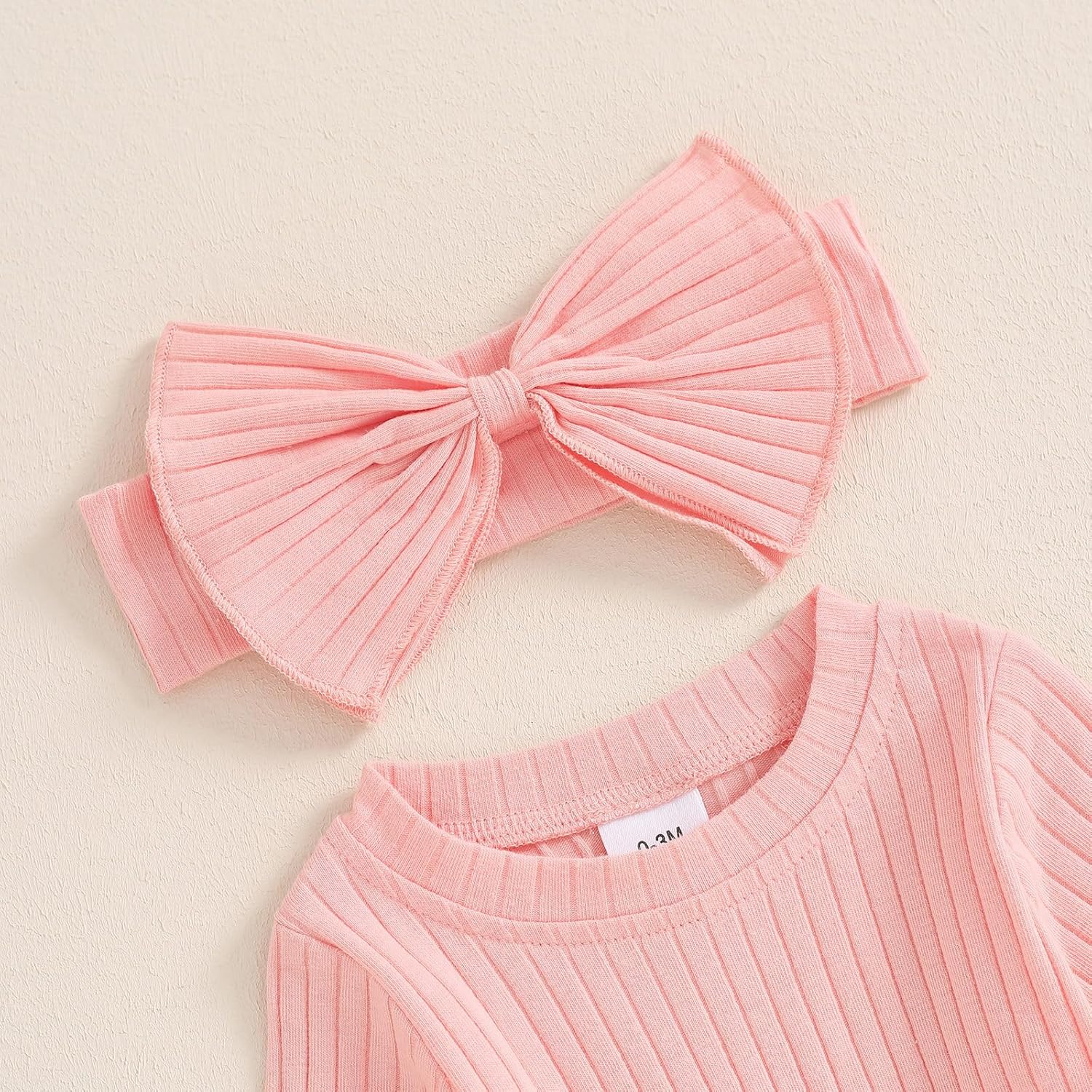Winioder Newborn Baby Girl Fall Clothes Ribbed Long Sleeve Romper Jumpsuit with Headband Infant 2Pcs Coming Home Outfit - Image 5