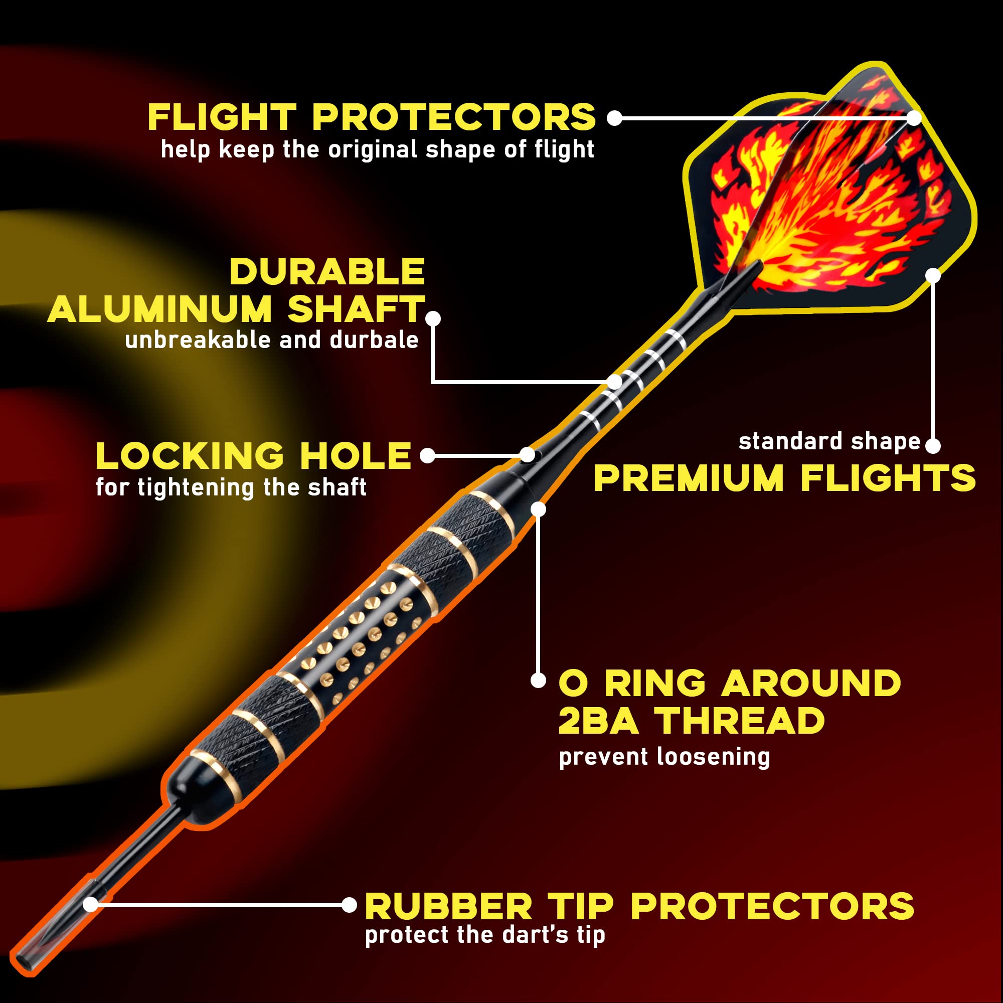 Alyoen 12 Stück Dartpfeile Metallspitze,20/24/26Gramm Profi Dartpfeile,Darts Sets mit Aluminium Schafts Flights Sharpener Beschützer Rubber O's Rings Multi Purpose Dart Tool