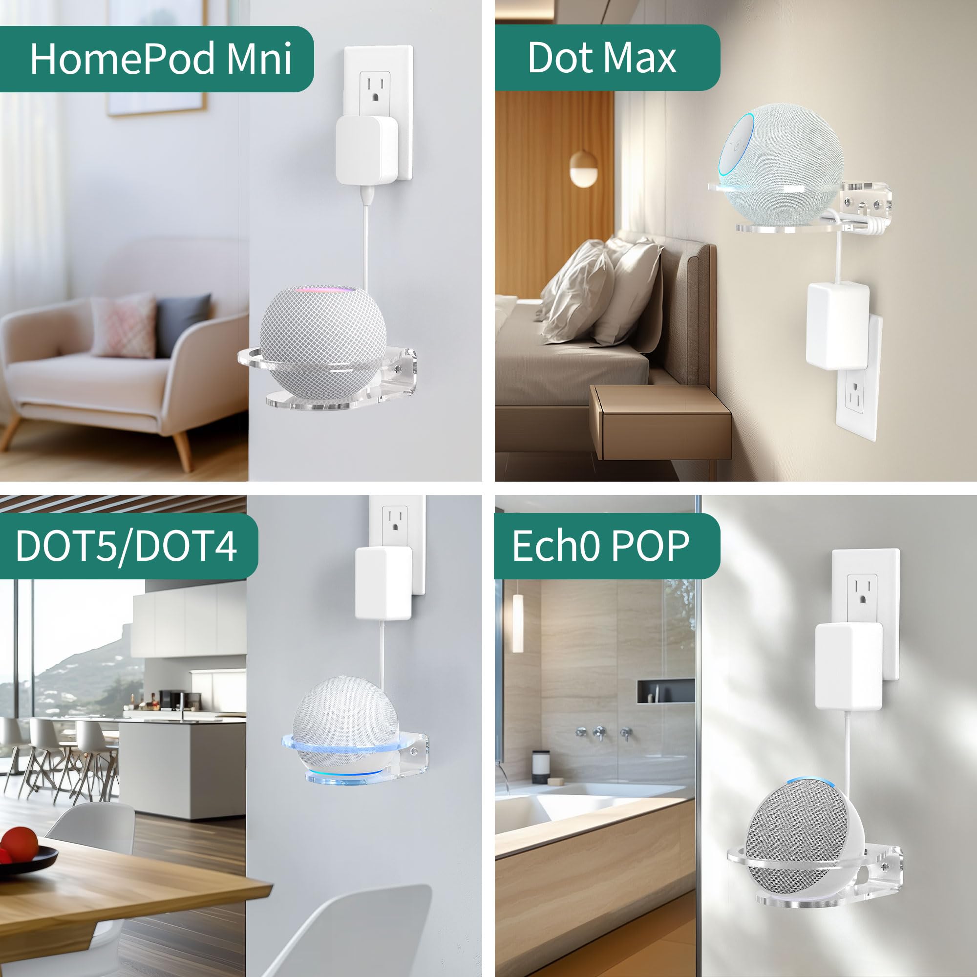 HomeMount Supporto da Parete per Dot 4ª/5ª Gen, Dot Max e HomePod Mini, Staffa Altoparlante in Acrilico Trasparente