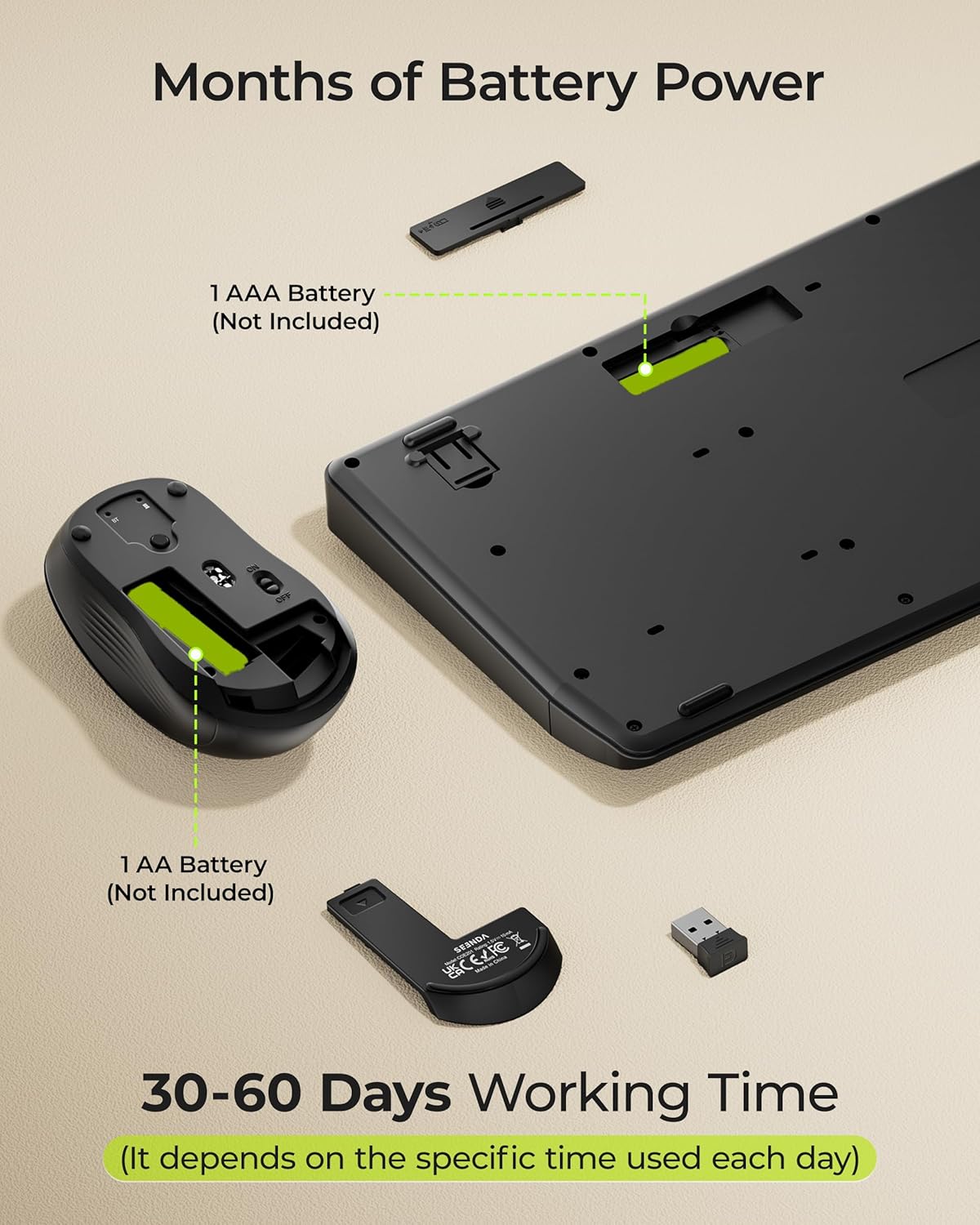 seenda Wireless Bluetooth Keyboard and Mouse Combo, COE200 Ergonomic Wireless Keyboard Mouse with Wrist Rest, Multi-Device Connection, Full-Size, Compatible for Computer/Laptop/Mac/MacBook, Black - Image 6