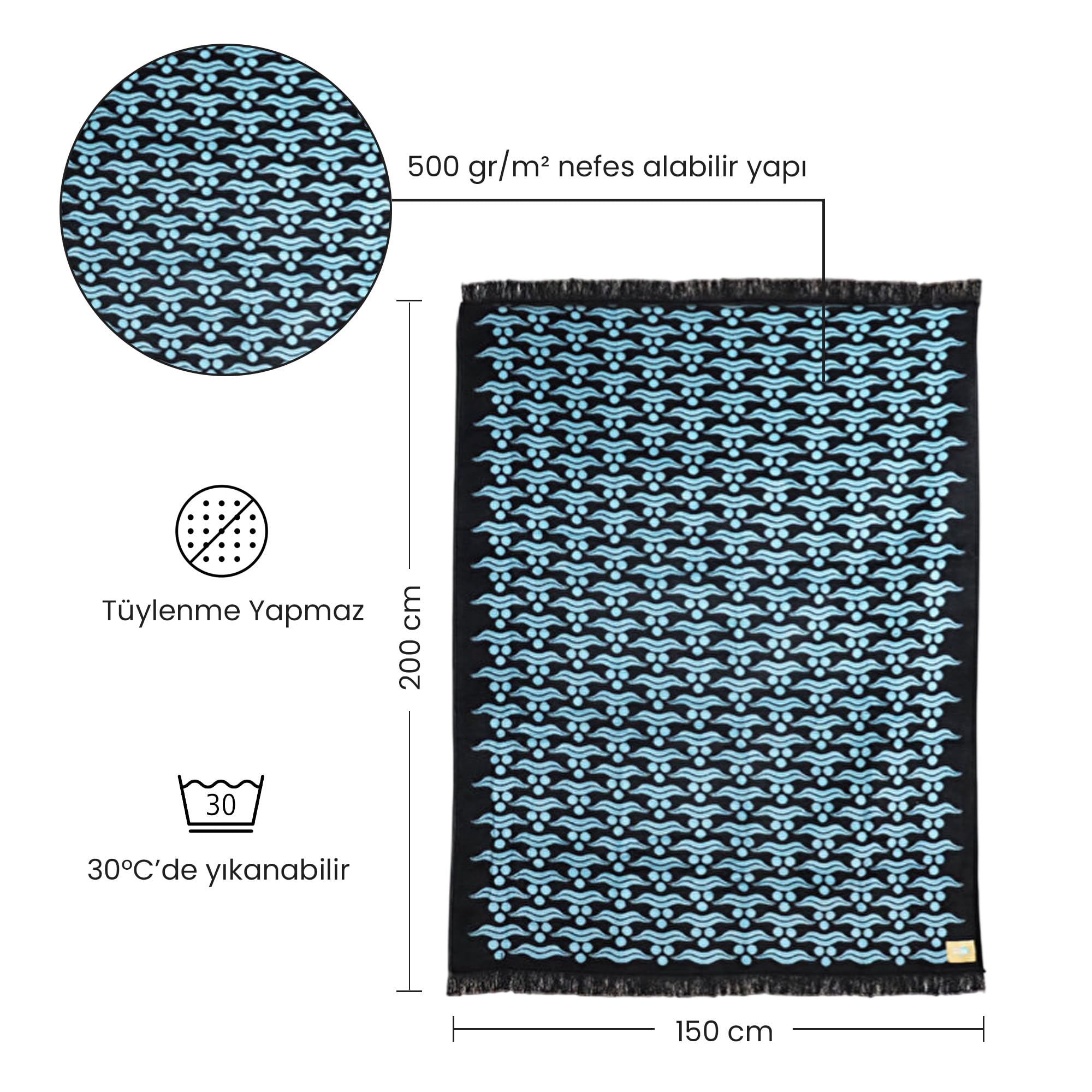 Bigghome Tek Kişilik Battaniye 150 x 200 cm (Osmanlı)