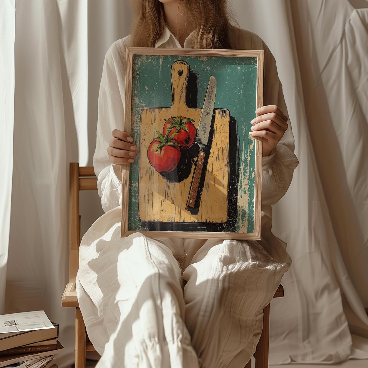 Cutting Board Pop Art Print Poster, Vintage Retro Wall Art Decor Paintings Classic Artwork for Bedroom Living Room Decorations. Gallery 14A (Cutting Board, 8"W x 10"L, Wood Frame)