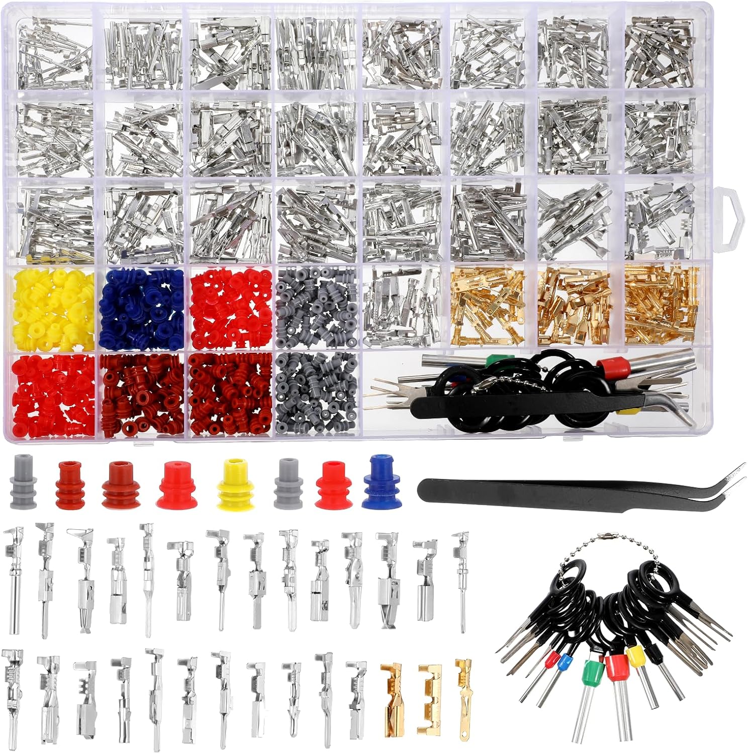 950 PCS Depinning Tool Kit Automotive Connector Pins Terminal Removal Tools Kit Non-insulated Wire Connector Pin Release Kits Electrical Pin Removal Tools Kits for Automotive, Home Appliance