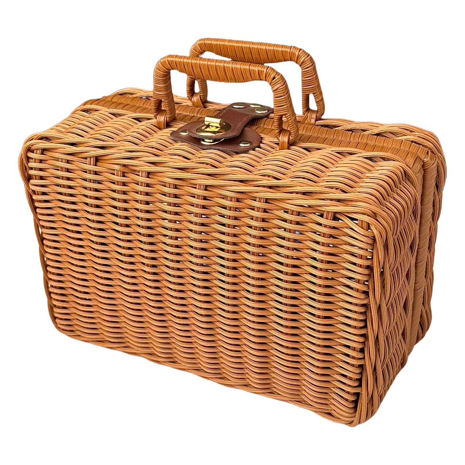 MICFENY Portable Woven Handheld Storage Basket Imitation Rattan Weaving Box for Sundries Comfortable Handle Suitcase