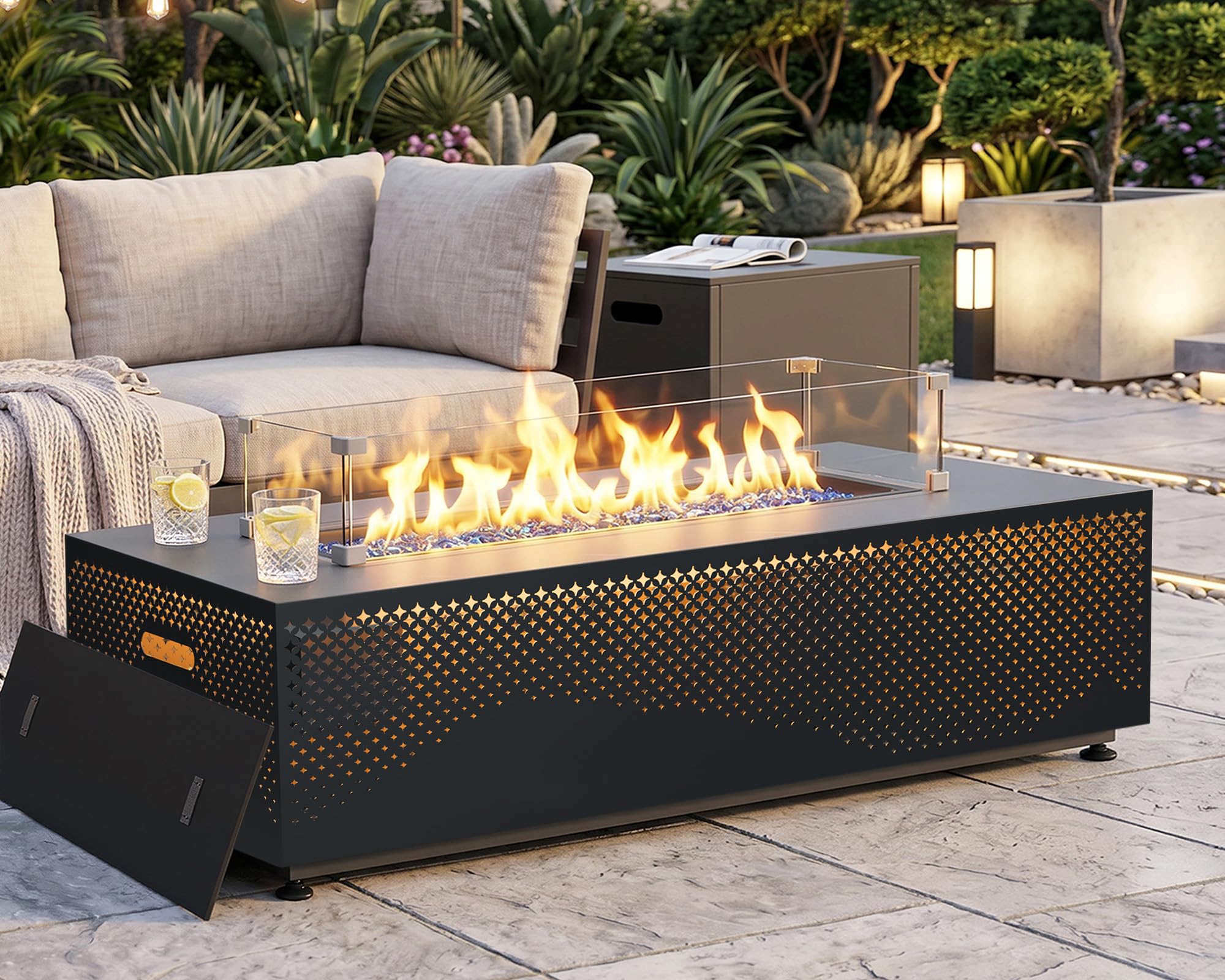 BULEXYARD 42" LED Propane Fire Pit Table, Outdoor Natural Gas Fireplace