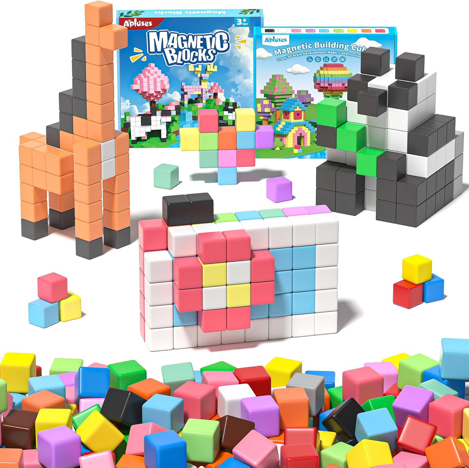 145PCS Magnetic Building Blocks Set, STEM Learning Toys for Toddlers, Montessori Magnetic Cubes for Kids 3-8, Creative Play for Boys & Girls