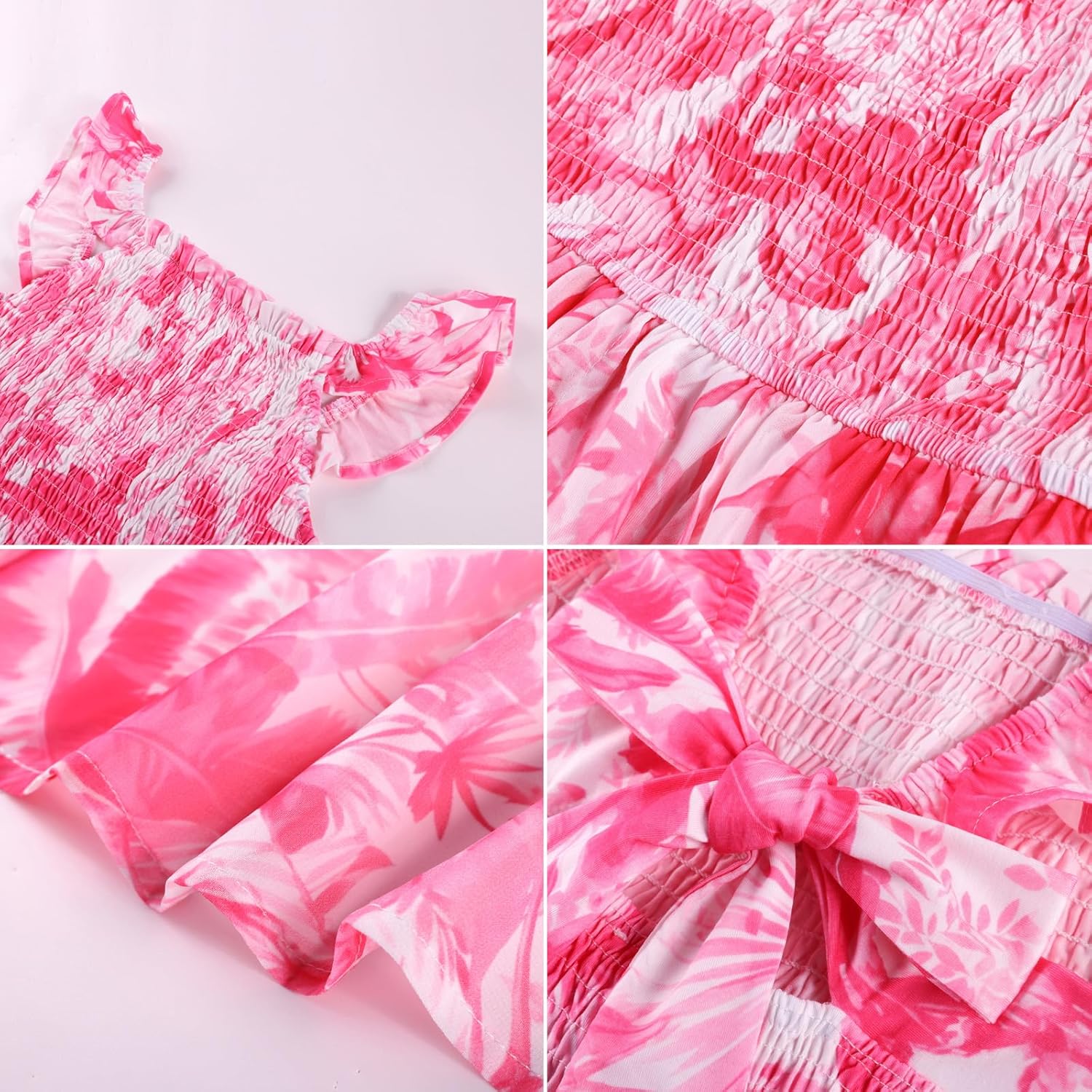 GRACE KARIN Girls Hawaiian Floral Smocked Dresses, Girl Flutter Sleeve Spring Summer Dress, Kids Easter Maxi Long Dresses - Image 7