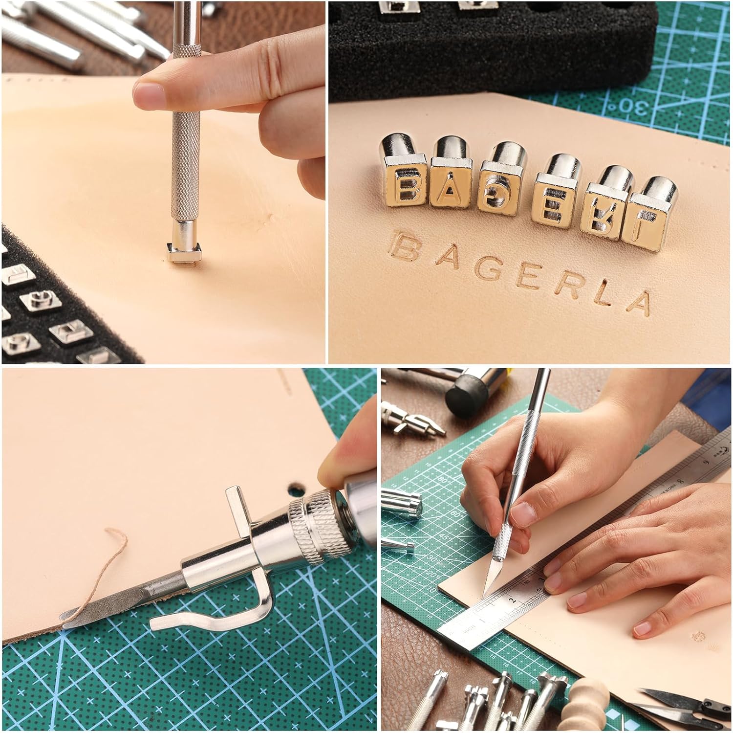 273 Pieces Leather Working Tools and Supplies with Leather Tool Box Cutting Mat Hammer Stamping Needles Snaps and Rivets Kit Perfect for Stitching Punching Cutting Sewing Leathercrafting Making