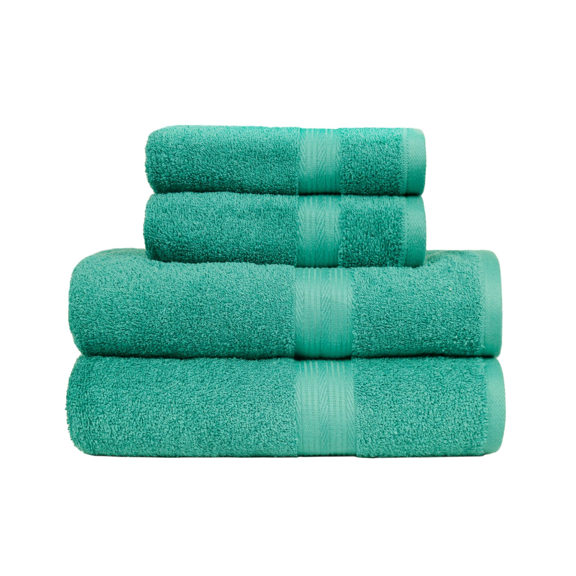 4 Piece Fade resistant towel set for bathroom, 100% Cotton soft and absorbent, 2 Bath + 2 Hand Towels, Teal