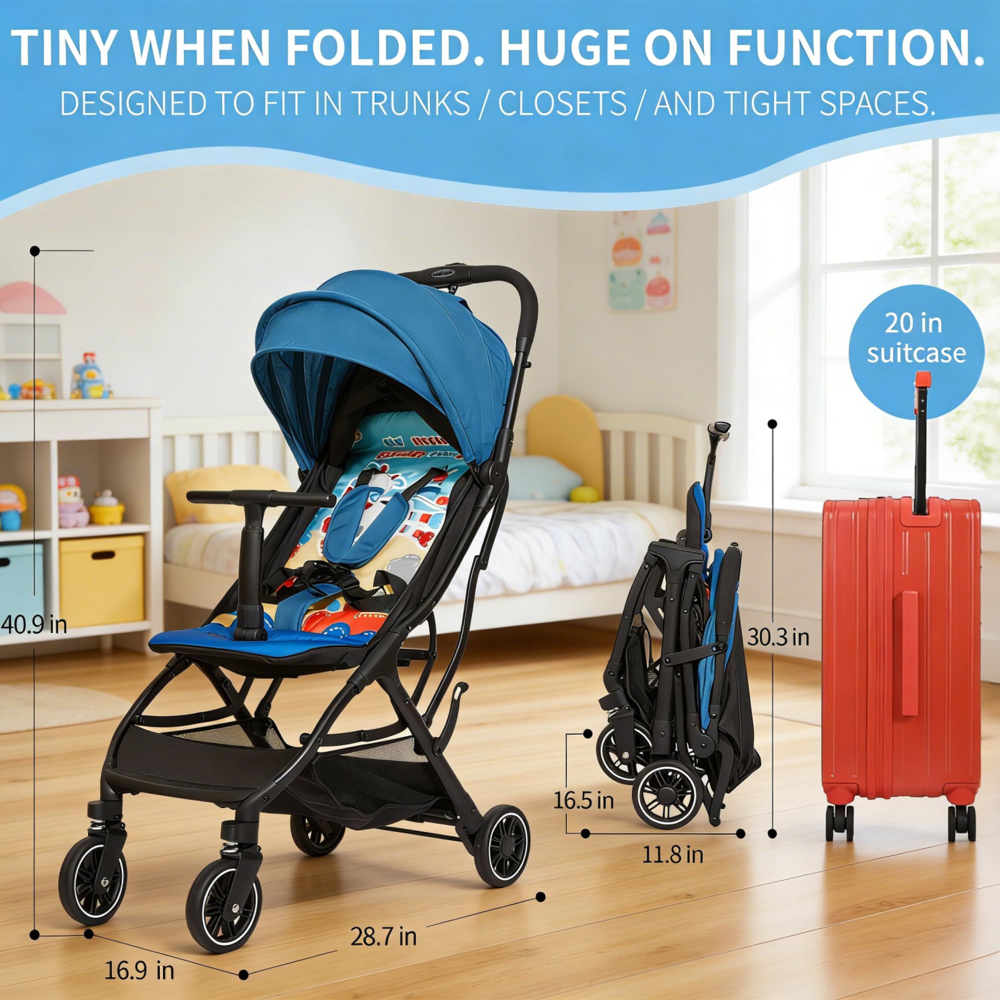 Cool Kids Superb Lightweight Travel Stroller, Compact One-Hand Fold Buggy