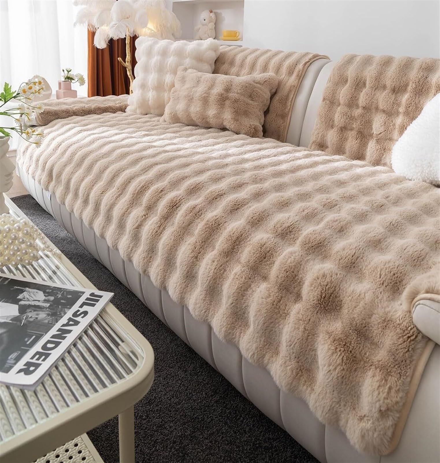 Couch Cover Sectional L Shape Slipcover Velvet Plush Sofa Slipcover Corner 3/2/1/4 Seater Non-Slip - Furniture Protector Sofa Covers for Cushion Couch Loveseat Recliner Armrest Backrest ( Color : @8 ,