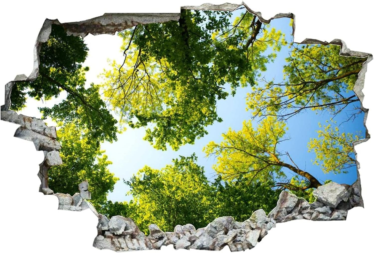 Summer Trees Bottom View Wall Decal Landscape 3D Break Through Wall Sticker Removable PVC Funny Wall Art Decal Christmas Home Decor Vinyl Mural for Boy Kids Room Living Room