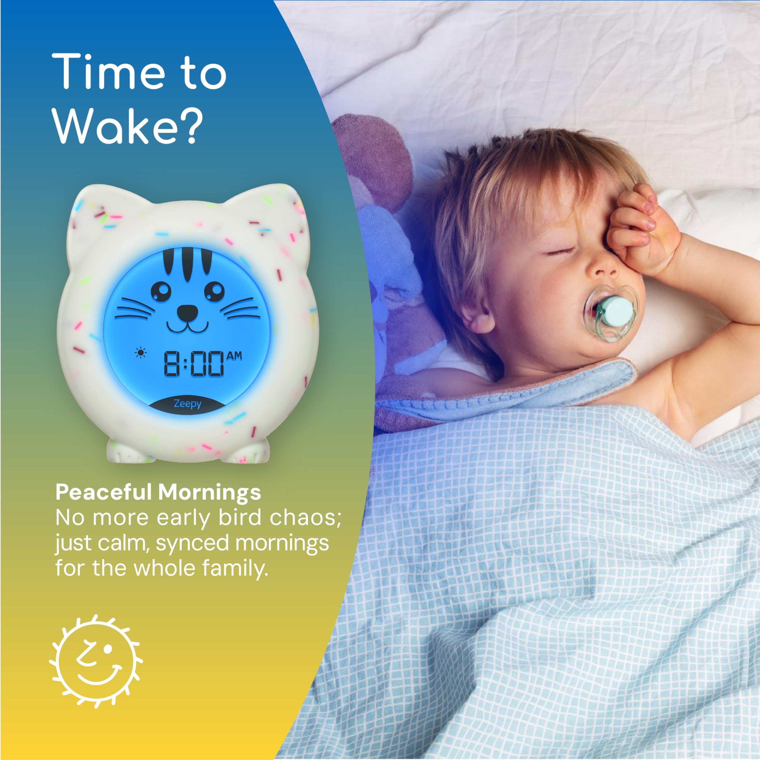 Zeepy 4-Phase Toddler Sleep Trainer Clock - Rechargeable Day Night Cat Clock for Kids - Drop Proof - Kip the Kitty - Image 4