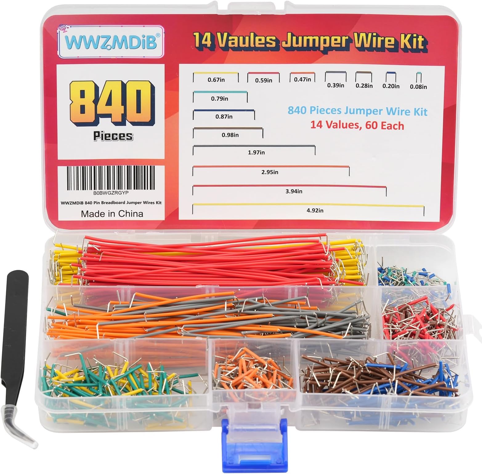 WWZMDiB 840 Pin Breadboard Jumper Wires Kit 14 Vaules 2-125mm