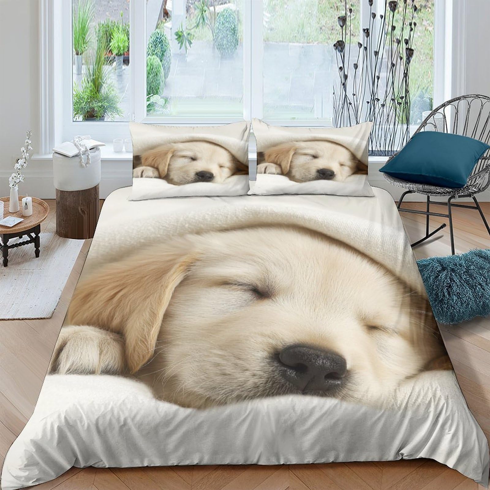 Ctjqhvkz Style-8 3D Printed Sleeping Puppy Fitted Sheet Microfiber Soft Breathable Golden Retriever Bed Cover For Bedroom Dorm Decor Single（135X200cm）