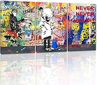 Vista 29 de Pintura de graffiti de árbol de la suerte sobre lienzo, 3 paneles, arte abstracto de árbol de deseos, póster impreso para sala de estar, dormitorio