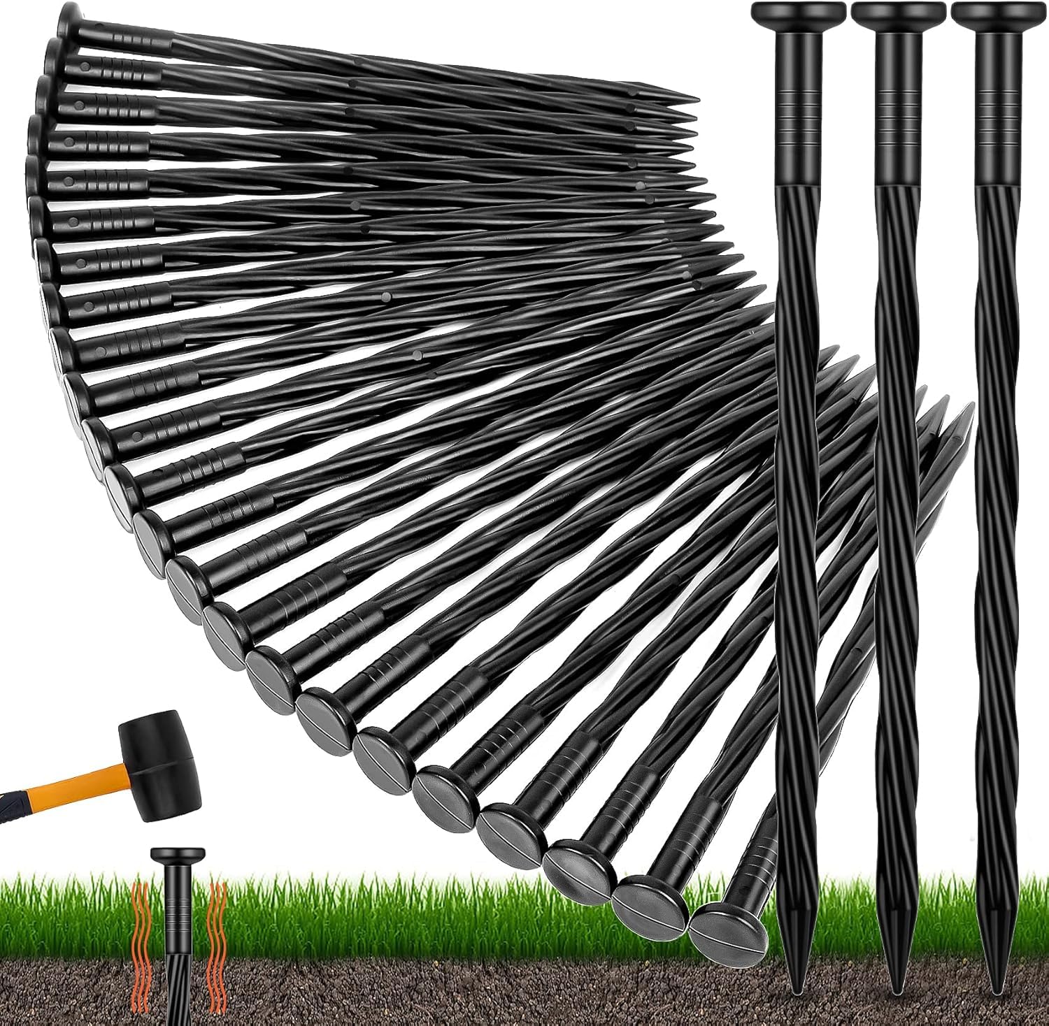 PAIKIUU Garden Membrane Pegs 15cm, 20Pcs Weed Control Membrane Pegs Plastic Ground Garden Spikes for Weed Control Fabric Weed Barrier, Paver Edging, Landscape Edging