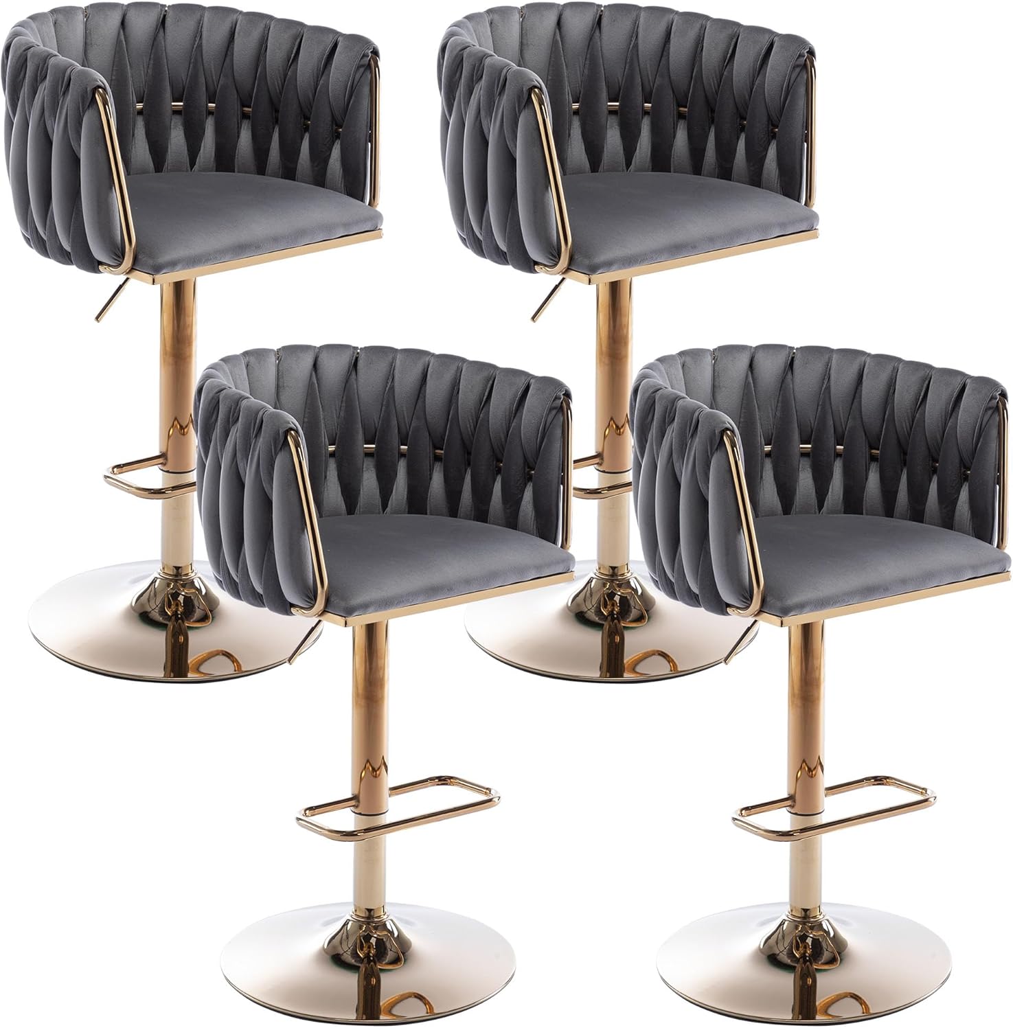 Haplized Set of 4 Velvet Bar Stools, Adjustable Swivel Bar