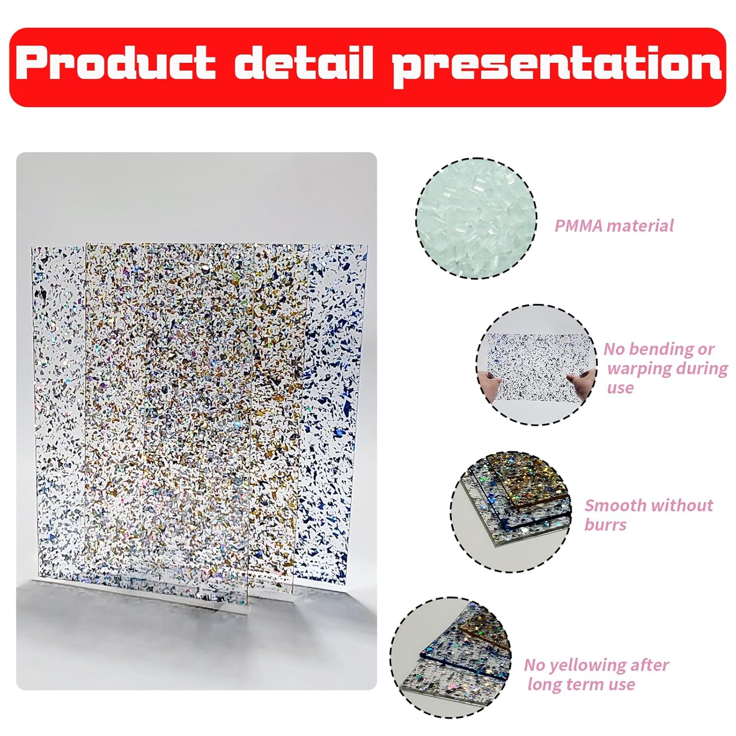 TOEPODO Translucent Acrylic Sheet Irregular Glitter 1/8 Thickness Sparkly Plexiglass PMMA Acrylic Panels for Laser Cutting Engraving Craft DIY Decor Ornaments (4, Blue+Green+Silver+Gold, 8x12 Inch)