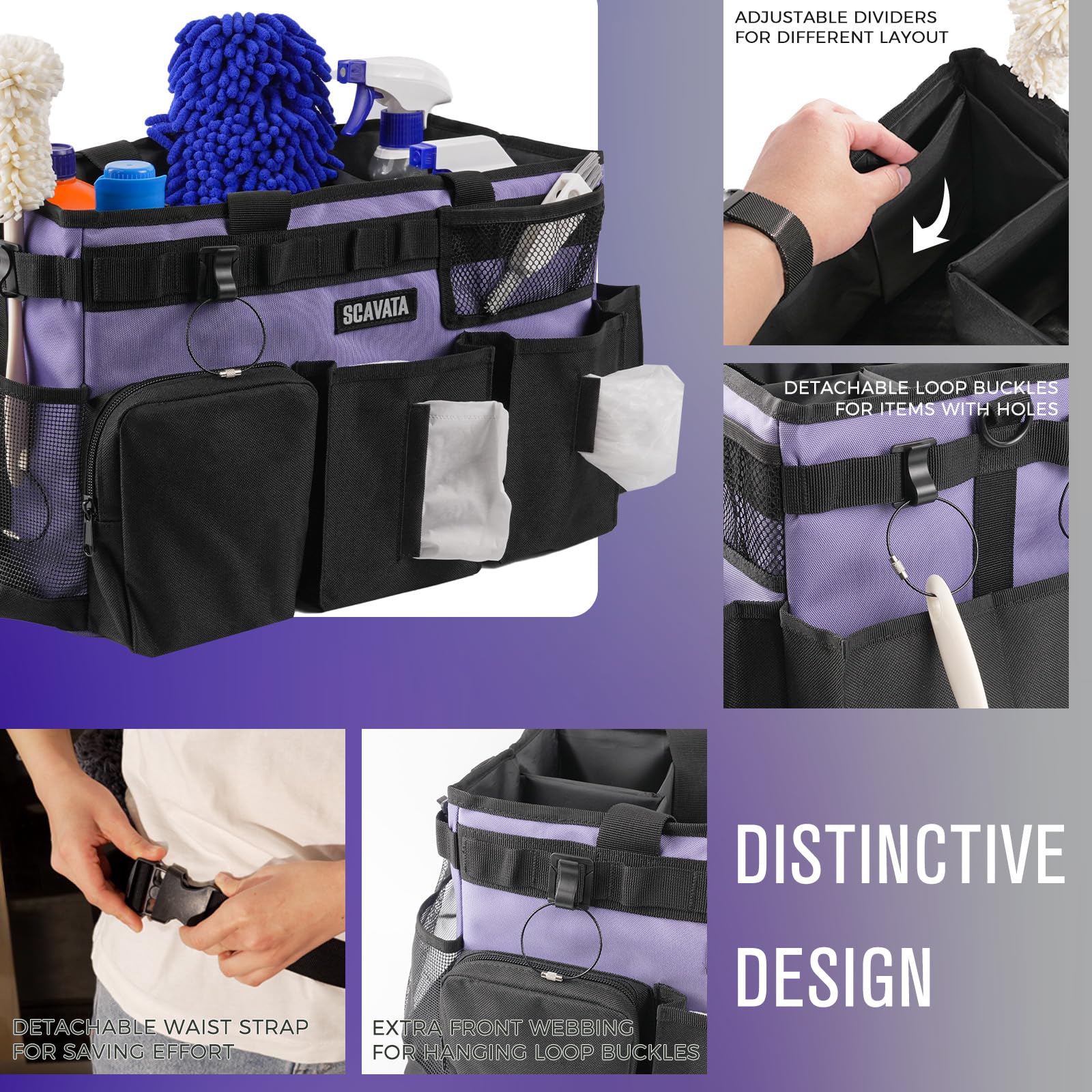 SCAVATA Bolsa de Limpieza portátil, Organizador de Suministros de Limpieza con asa y Correas de Hombro para amas de casa, organizadores de Herramientas de Limpieza Debajo del Fregadero y Coche con 4