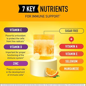 Airborne Immune Support Effervescent Tablets, Zesty Orange Flavor - 30ct with 1000mg Vitamin C + Vitamins A, D, E, Zinc, Selenium, Manganese & Herbal Blend - SugarFree, GlutenFree