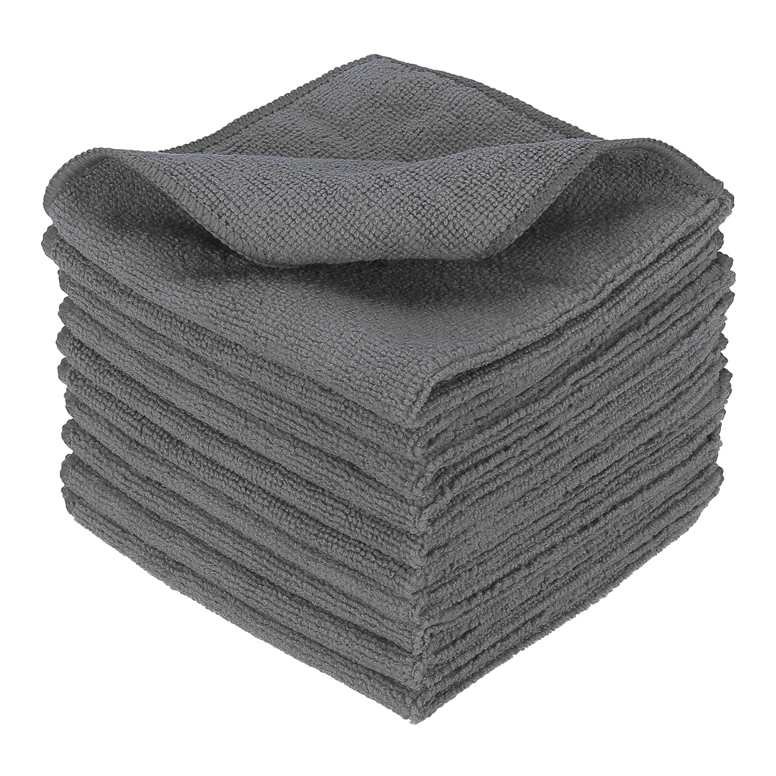 sourcing map 10 Pcs Microfiber Cleaning Cloth, Kitchen Towels Reusable Microfiber Towels Highly Absorbent for Household Cleaning Supplies, Kitchen, Bathroom, Gray(Square), 11.8" X11.8