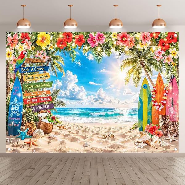 Luminora 2,1x1,5 m Toile de Fond Plage Hawaïenne d’Été, Soleil Tropical Palmiers Fleurs Bord de Mer, Tapisserie Murale Bannière de Fête de Vacances Décorations Accessoires de Photobooth - 2