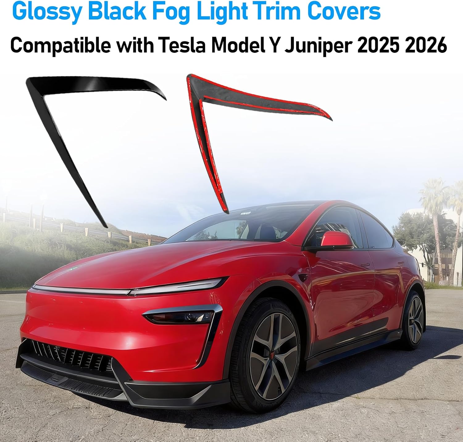 Moonlinks Compatible with 2025-2026 Tesla Model Y Juniper Fog Light Trim Cover, Front Driver and Passenger Side Bumper Fog Light Eyebrow Bezel Trim for Tesla Model Y Juniper,Glossy Black (1 Pair)