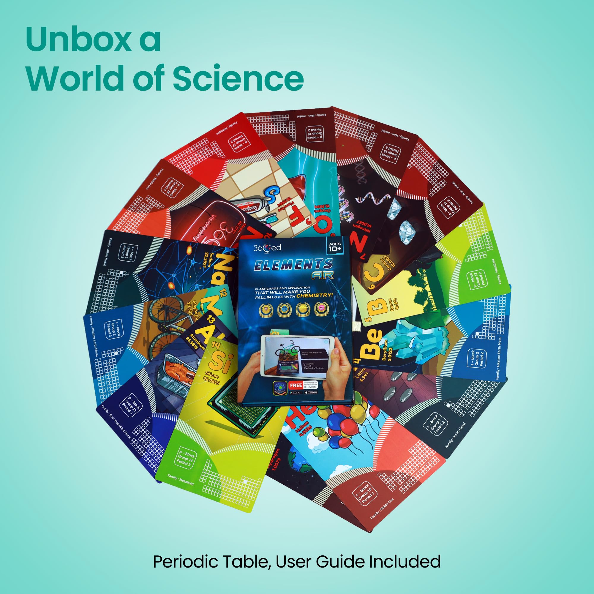 STEM Chemistry Kit for Kids | Interactive Learning Toy with Augmented Reality Educational Flashcards| Educational Science Kit with Learning app for Homeschool & Classroom | 360ED Elements AR