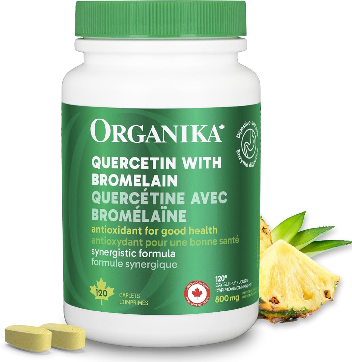 Organika Canadian-Made Quercetin with Bromelain- High Availability, Immune System Support, Allergy and Inflammation Support- 60tabs