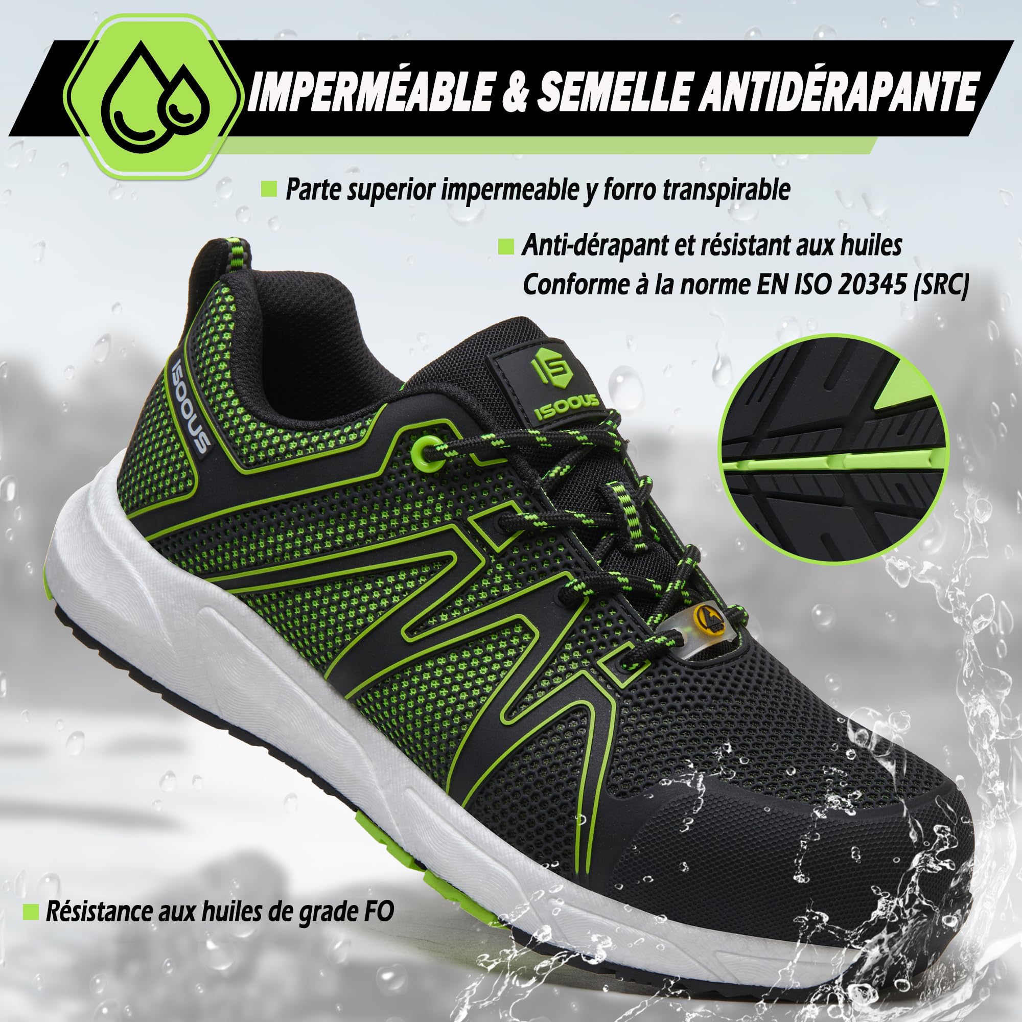 ISOOUS Chaussures de Sécurité Hommes Femmes S3 ESD Basket de Securite Imperméable SRC FO Chaussures de Travail Légère 36-47 EU