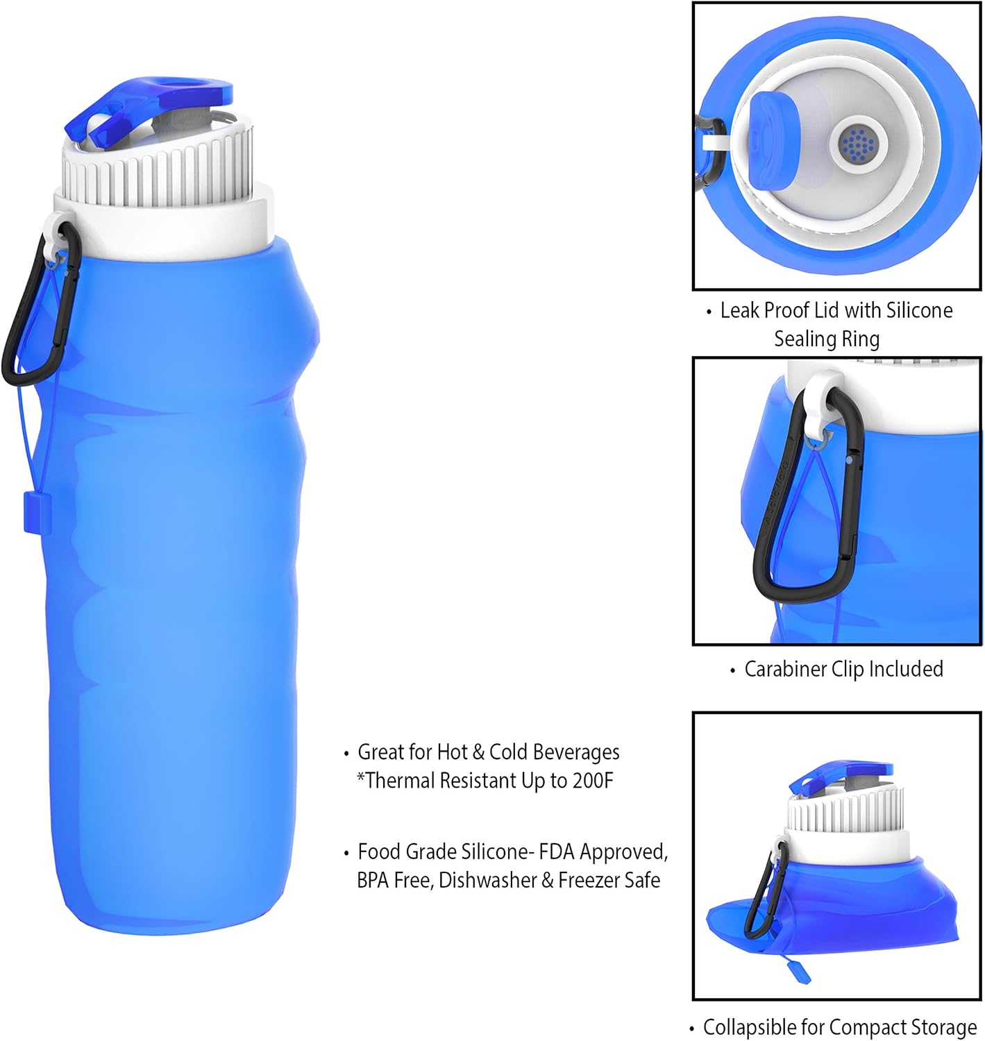 Collapsible Water Bottles-20oz, Foldable, Reusable, Leak-Proof-Compact for Hiking, Camping, Backpacking, Running and More by Wakeman Outdoors (2 Pack)