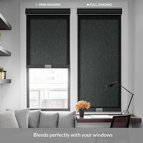 Miniatura 2 de Boolegon Persianas enrollables con filtro de luz para ventanas, inalámbricas, tela de lino, persianas enrollables, tela con aislamiento térmico,