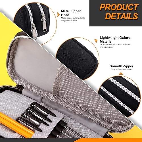 Miniatura 4 de Estuche para lápices de gran capacidad con suministros incluidos, bolsa para lápices grande, bolsa para bolígrafos para suministros de oficina,