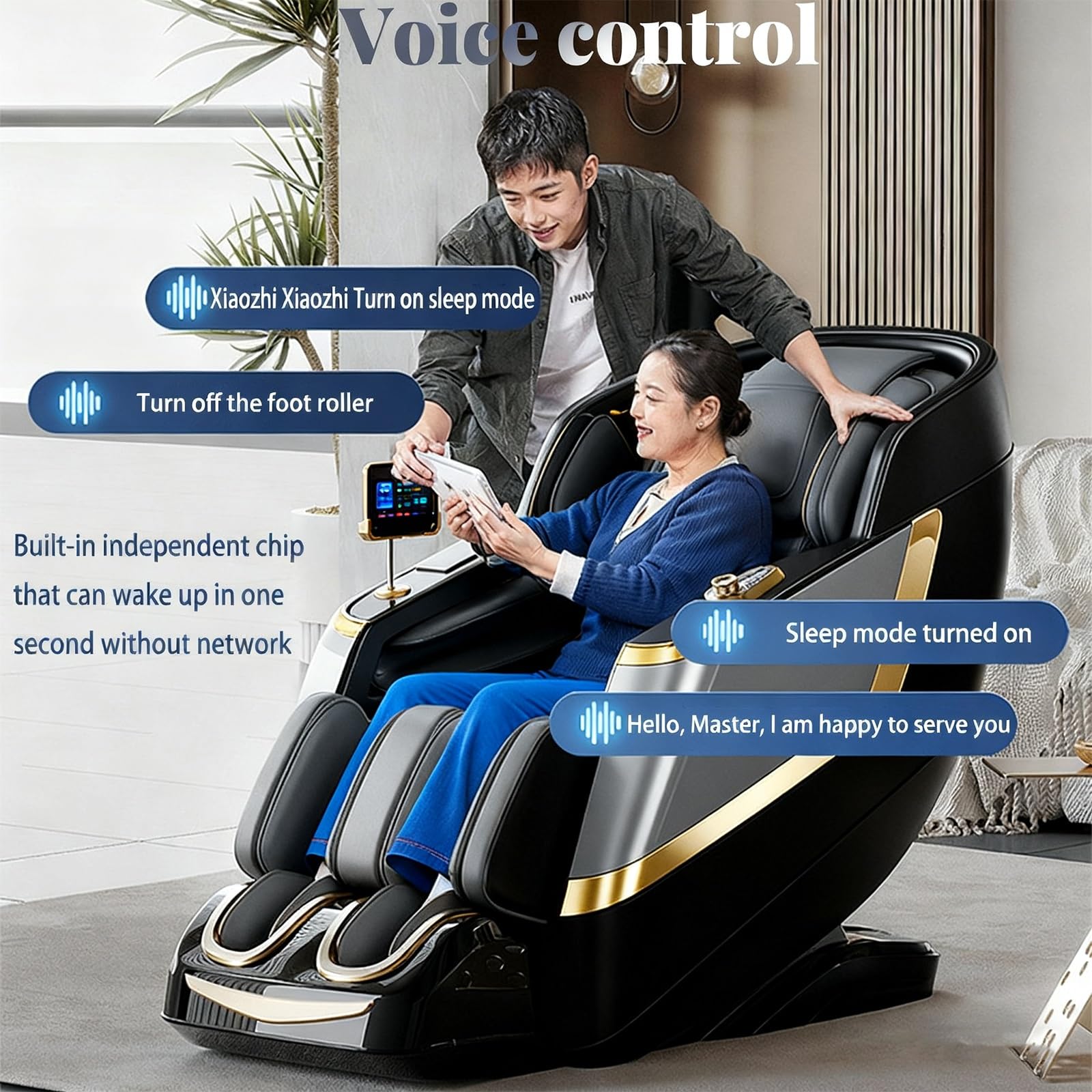 Sillón de Masaje Inteligente con rieles 4D SL, escaneo Corporal sillón reclinable de Gravedad Cero Masaje de amasamiento con airbag de Cuerpo Completo Apto para Uso doméstico(Orange)