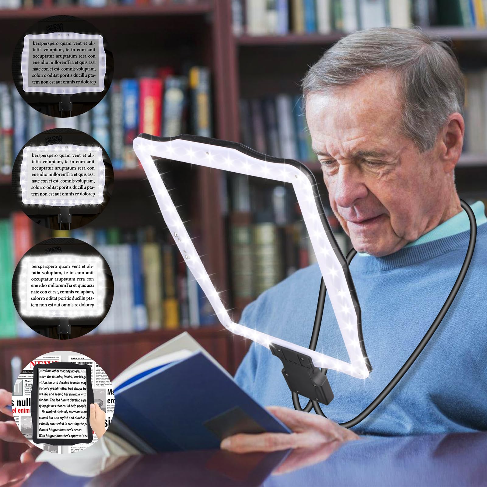 NZQXJXZ 5 x Rechargeable Magnifying Glass with Light, Hands-Free Reading Magnifier with Light for Seniors, Large, Flexible Gooseneck Magnifier for Reading, Repairing, Sewing, Vision, Elderly, 27 x 20