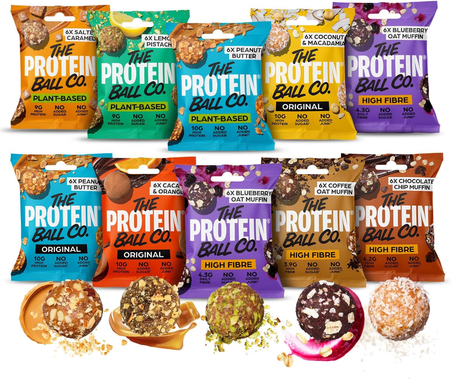The Protein Ball Co Starter Pack Bundle Protein Balls - Healthy Snacks Variety Box, Gluten-Free - No Added Sugar, Box of 10 Bags