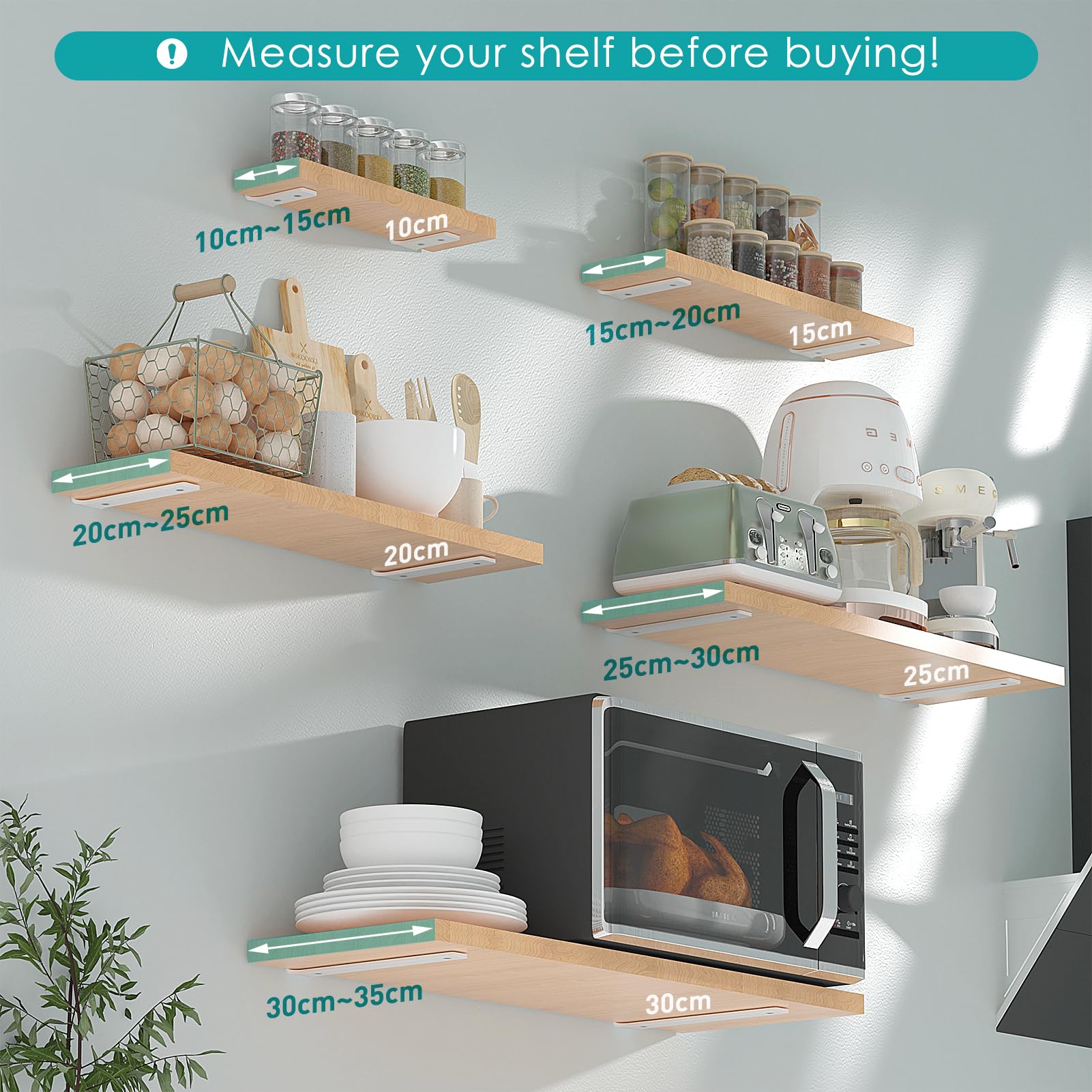 Yeabett Shelf Brackets, 2 Pack Right Angle Floating Shelf Brackets 30cm, 70kg Load Capacity, White, 30cm-2pack - Image 4