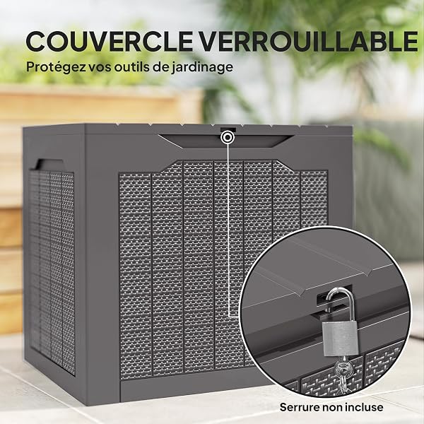 Outsunny Coffre de rangement extérieur 93L avec poignées encastrées, malle de rangement extérieur étanche pour jardin terrasse, 56 x 41 x 50 cm, marron - 5