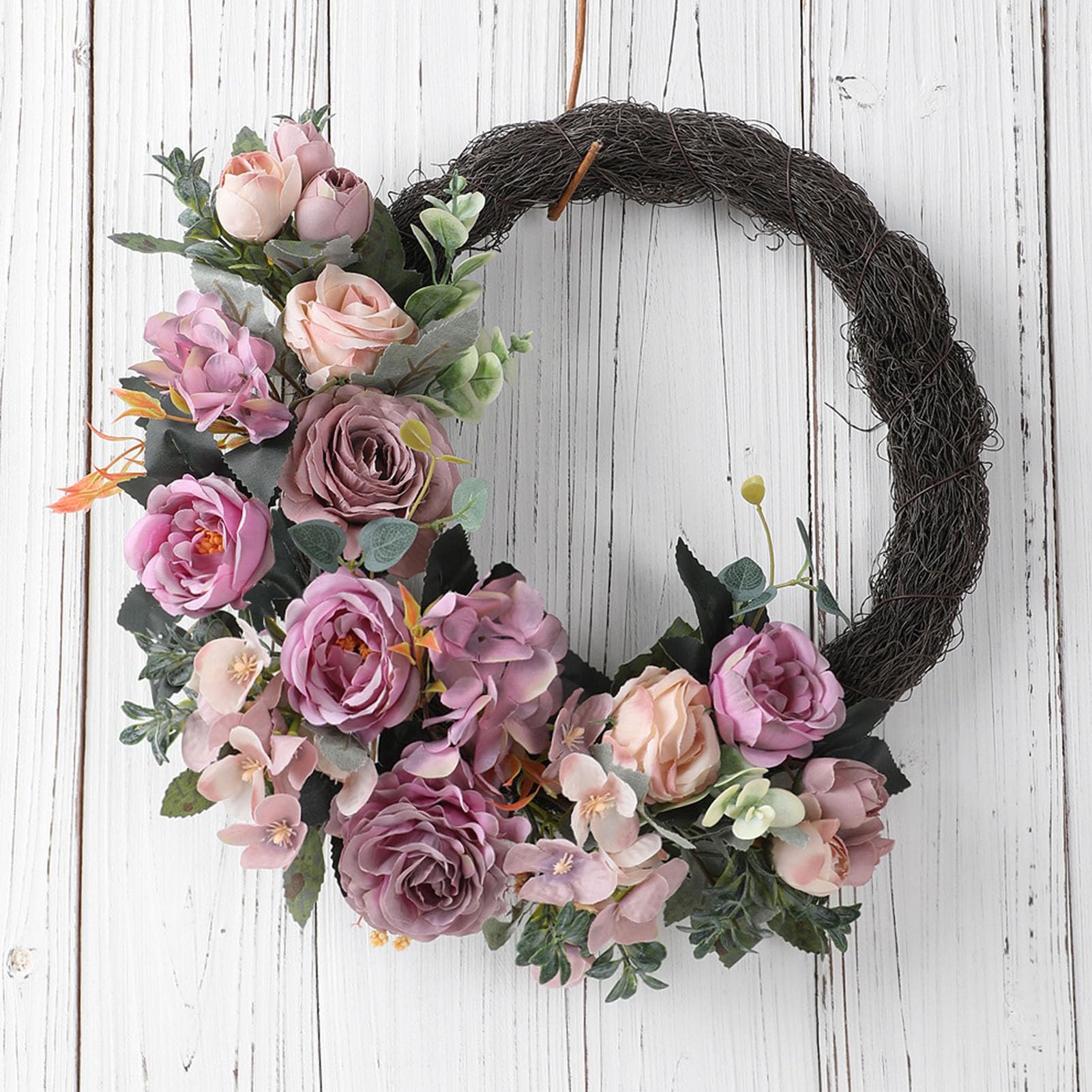 Ausla Spring Easter Wreath, Faux Silk Purple Rose Layered Design (Purple