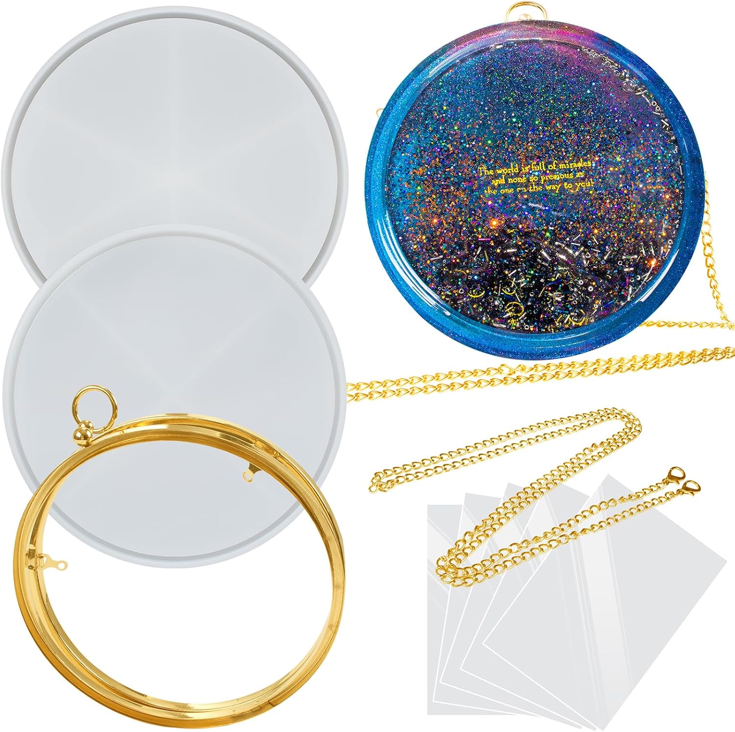 FUNSHOWCASE Resin Shaker Tray Clutch Purse Complete Kits of 9 8" Large Round Bag DIY Accessories