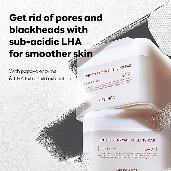 MEDIHEAL Phyto Enzyme Peeling Pad - Vegan Face Resurfacing Gauze Pads with LHA & Papaya Enzym - Pore Tightening Pads to Control Sebum - Exfoliating for Dead Skin Cells, 90 sheets