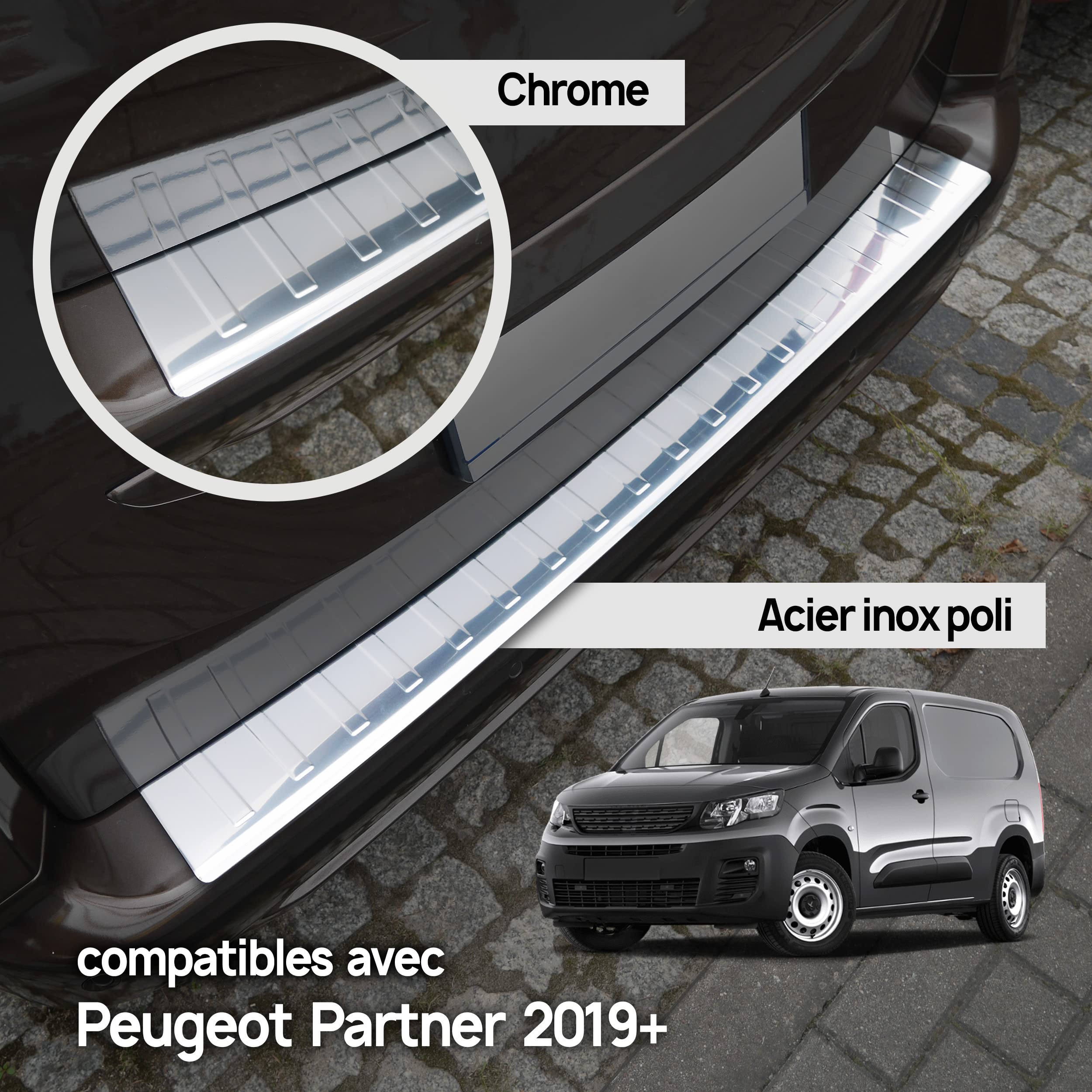 Accessoire Vivaro 2014-2019 CHROMEMASTER | Protection De Pare-Chocs Arrière | Compatible Avec Opel Vivaro L Extra Long De 2019- | Acier INOX Poli/Chrome | Protection De Seuil De Coffre Pour Protéger Votre