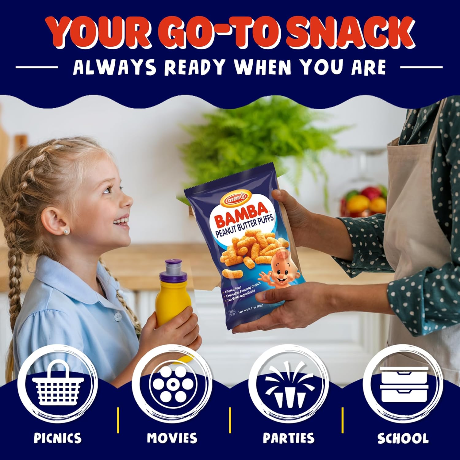 Osem Bamba Peanut Butter Puffs - Peanut Butter Puffs Bulk, Vegan PB Snack with Crunch for Kids, Grain Free Protein Snack, No Sugar, Family Pack - 0.7oz Bags (Pack of 16)