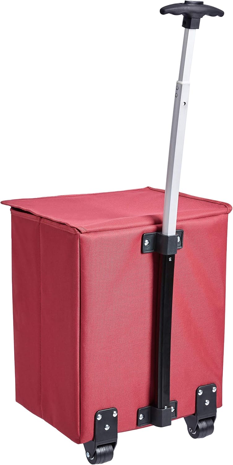 Amazon Basics Collapsible Lightweight Shopping Cart, 38 inch Handle Height, Red