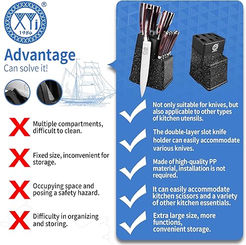 Miniatura 5 de XYJ Auténtico desde 1986, juego de bloque con cuchillos de cocina, juego de cuchillos de cocina con soporte, tijeras, juego de cuchillos de chef