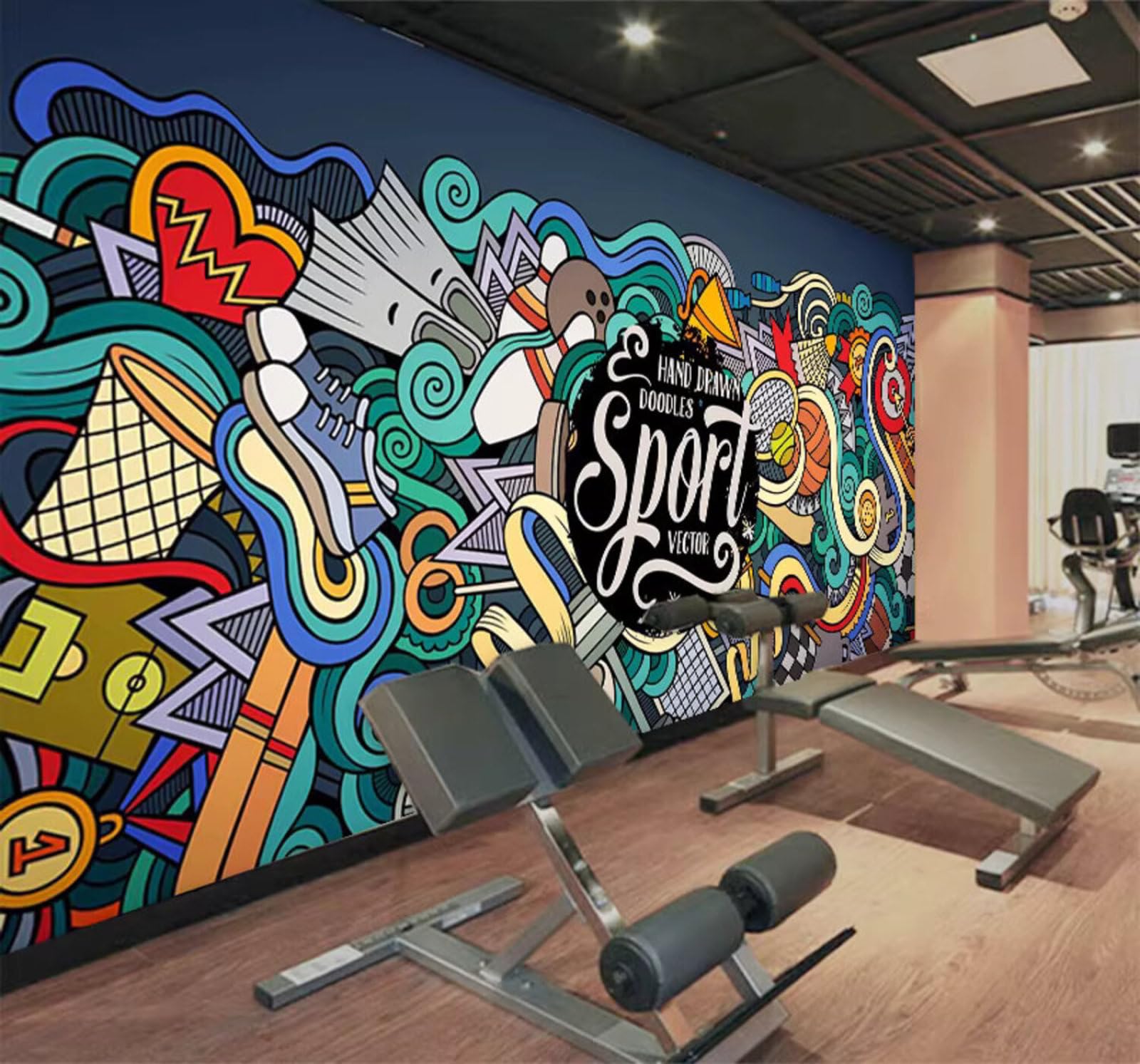 Abstract Graffiti Individuality Sport Gym 3D Wallpaper Easy Install Feature Office Living Room Sofa Bedroom TV Background Wall Decoration-250cm×170cm